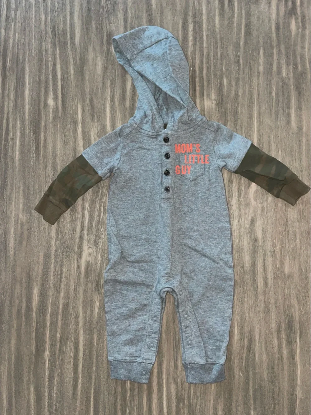 Carter's Heather Gray One-Piece with Camo Sleeves